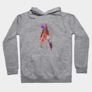 Cricket player batsman silhouette in watercolor Hoodie